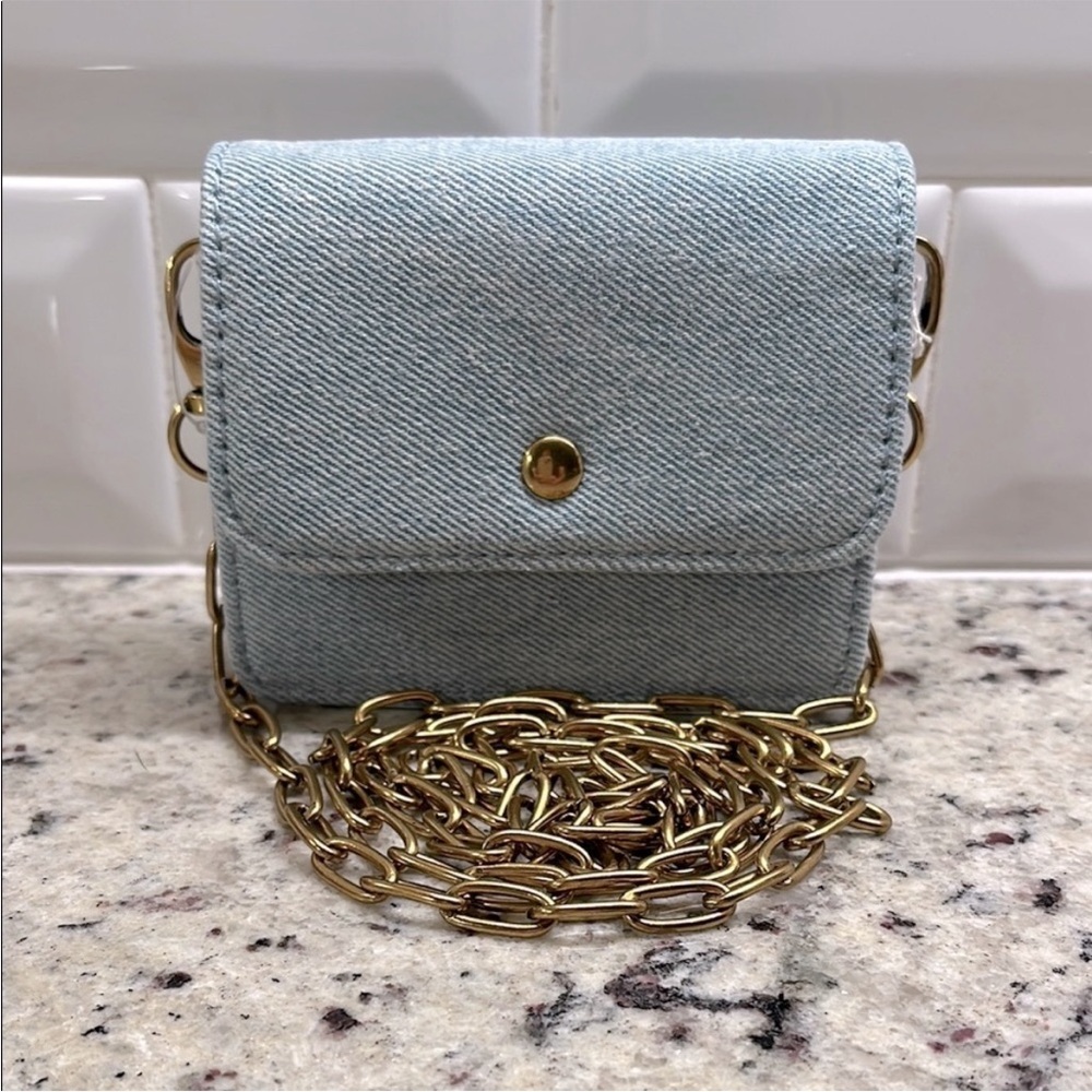 Stylish Denim Crossbody Bag with Gold Chain NWT